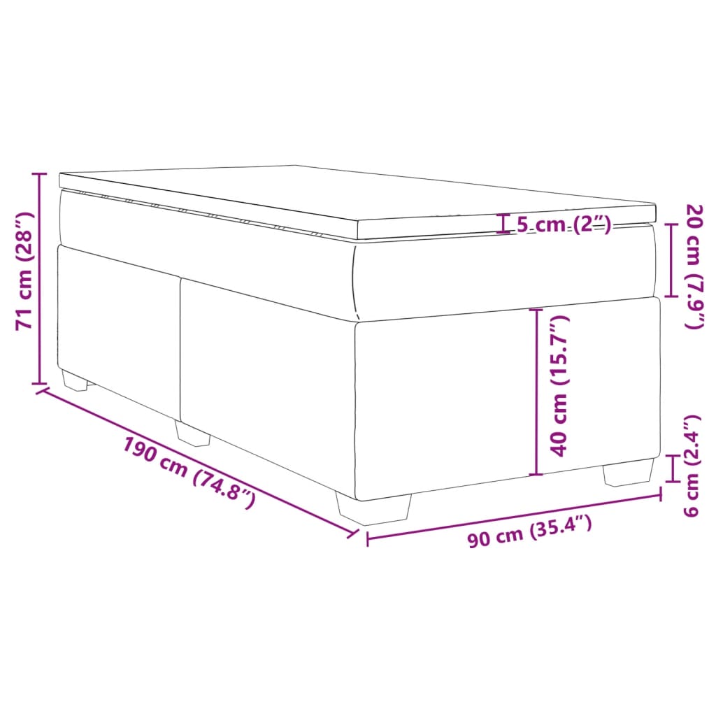 Box Spring Bed with Mattress Dark Brown 90 x 190 cm Fabric