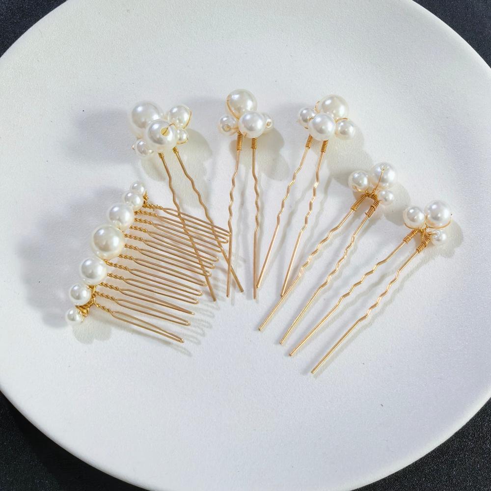 Pearl Crystal Hair Pins Comb Set Bridal Wedding Hair Accessories Handmade U-shaped Hairpins air Comb for Bridesmaids,Prom