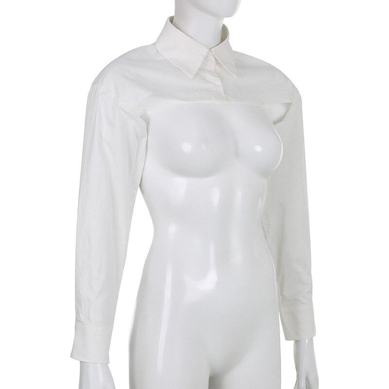 Женская кофта-накидка 2023 года с лацканами, свободная блузка с неровным подолом, укороченный топ, воротник, на пуговицах, с длинным рукавом, рубашка-туника, защитные от солнца топы