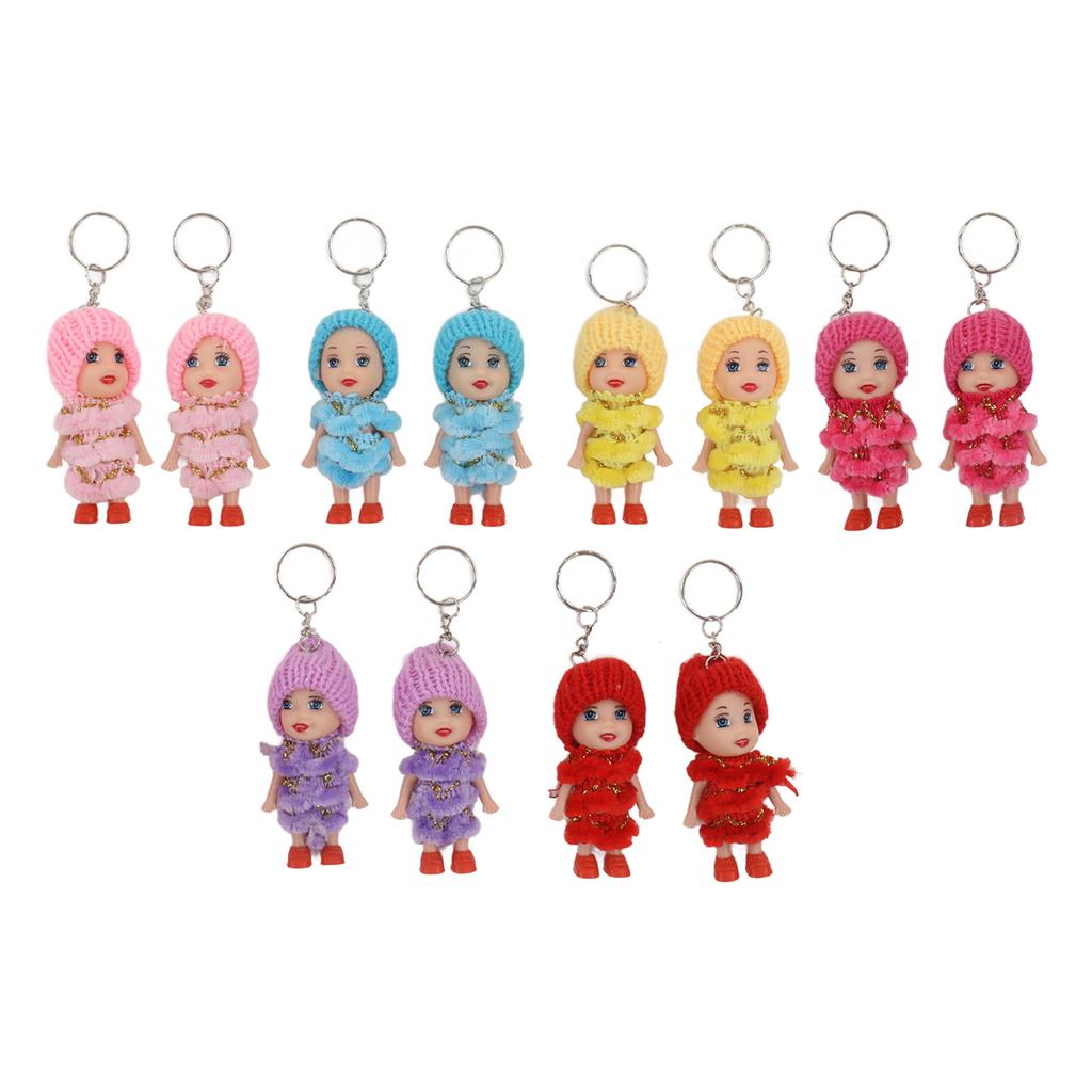 12 Pcs Mini Doll Keychain Lovely Tiny Dolls Keychain Portable Handbag Key Ring for Birthday Gift