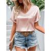 Женская мода новый V-образный вырез короткий рукав свободный повседневный топ