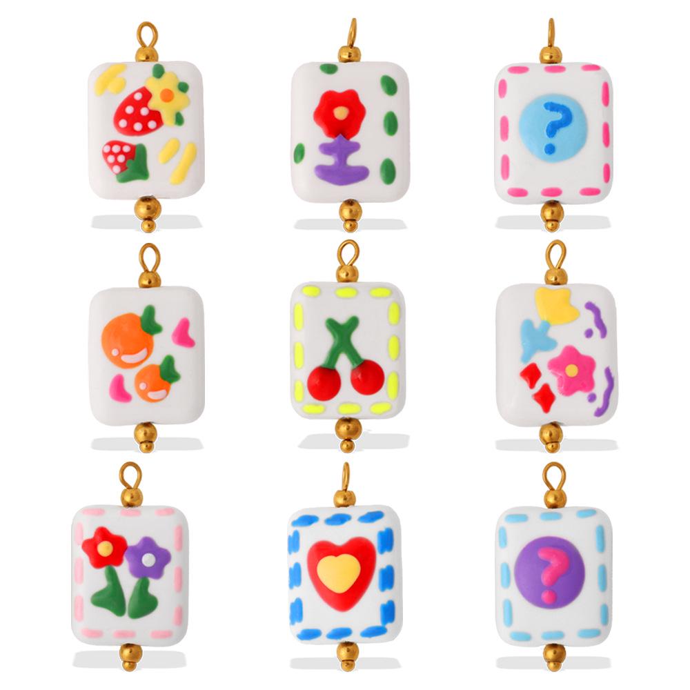 Soft Hand-Drawn Square Flower Bow Pendant - Cute DIY Jewelry