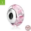Korean Hot-Selling 925 Sterling Silver Pink Flower Glass Bracelet Beads SCZ008