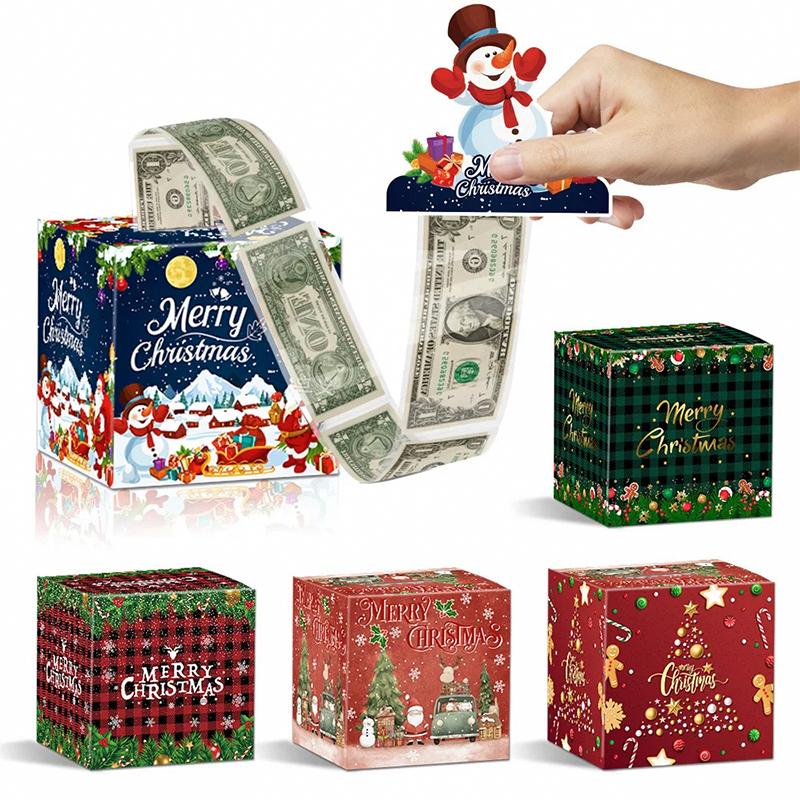 Christmas Christmas Gift Cute Gift Wrap Surprise Money Pull-Out Gift Box Party Favors DIY Xmas Atmosphere 12x12cm