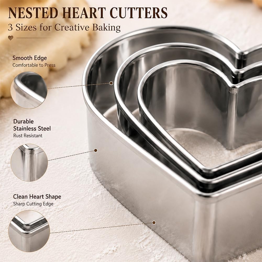 Stainless Steel Cookie Cutters 12 Pack, Heart Star Flower Shapes for Baking