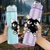 1PC Large Eye Black Kitty Cartoon Print 750ml Color Plastic Sports Water Bottle Leakproof Flip Straw Lid Suitable for Sports Office Home Use