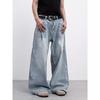 Early spring new blue American casual wide-leg jeans women's washed high-waisted and thin straight floor pants