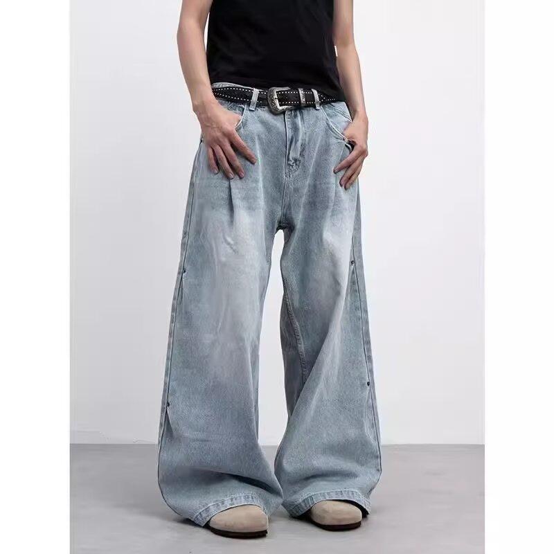 Early spring new blue American casual wide-leg jeans women's washed high-waisted and thin straight floor pants
