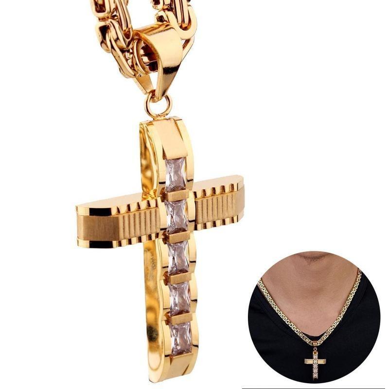 Ожерелье в стиле хип-хоп, мужская цепочка из нержавеющей стали, подвеска с крестом + 24-дюймовое ожерелье