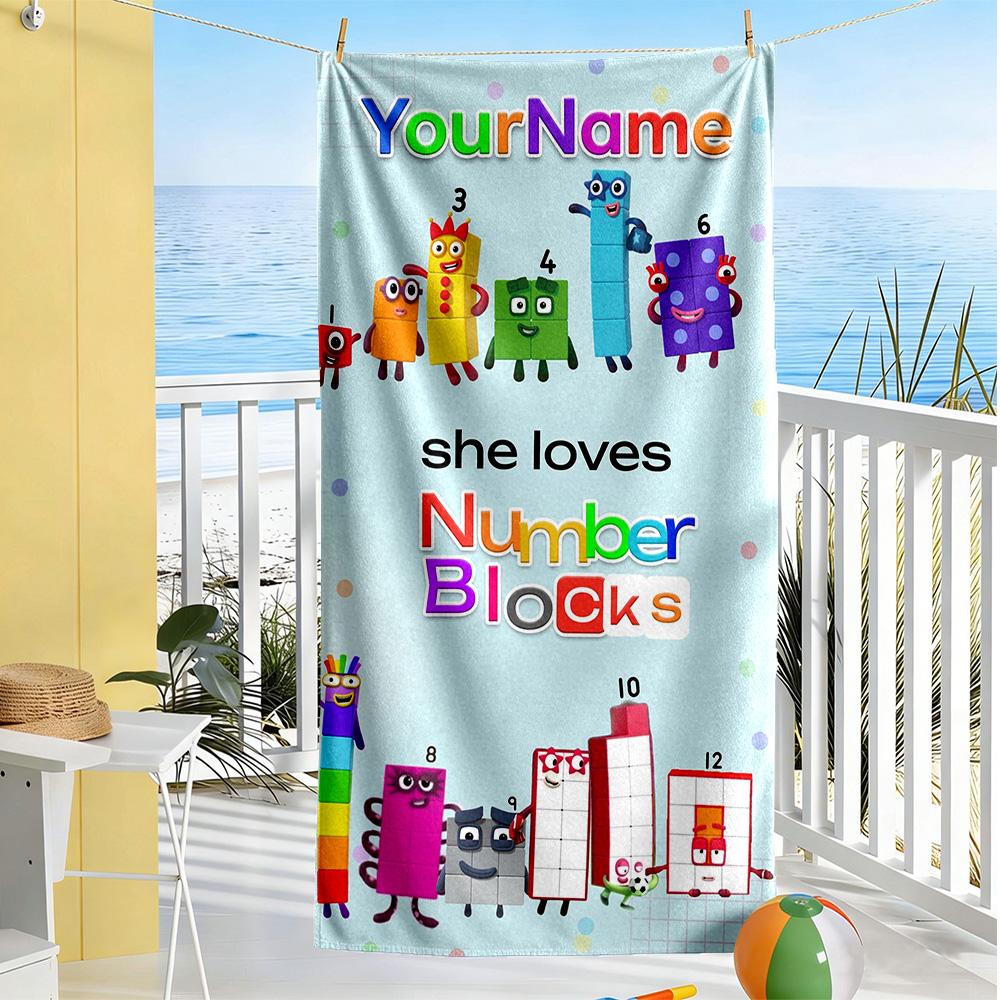 Numberblocks Personalized Text Beach Towel Super Soft & Absorbent Suitable for Sports Travel Swimming Yoga Bathroom Beach And Pool