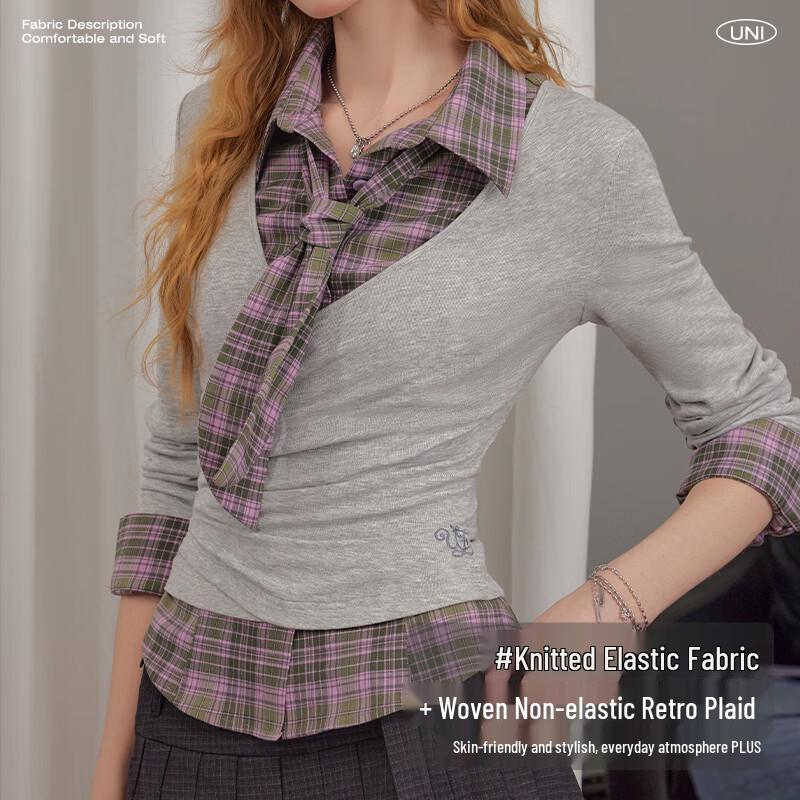 UNIFREE Women's Retro Slim-Fit Long-Sleeve Knit Top with Tie Detail