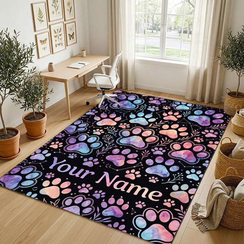 Colorful Owls Theme Soft Crystal Velvet Rug Custom Name & Text Print Non Slip Floor Rug for Bedroom Living Room