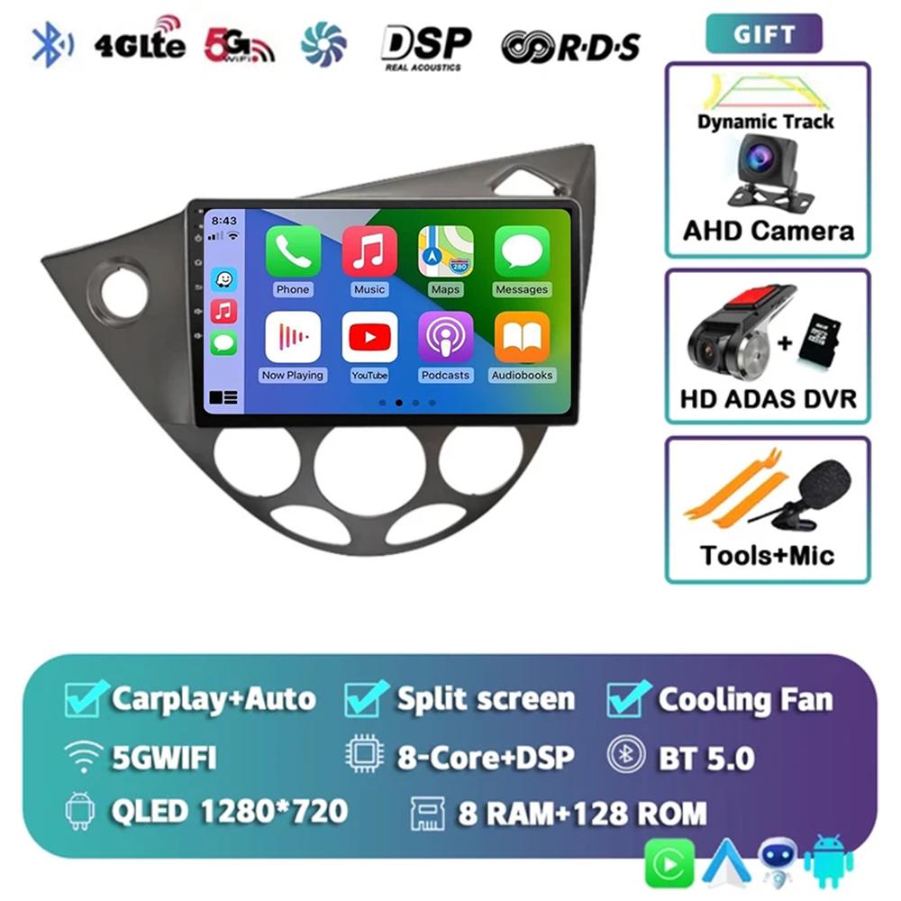 9-дюймовый Android 14 автомобильный радиоприемник для Ford Fiesta 1995-2001 Focus MK1 1998-2004 2 Din стерео мультимедийный проигрыватель Carplay Autoradio головное устройство