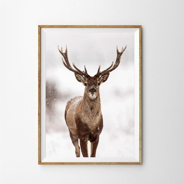 Рождественский Декор Зимний Снежный Лес Олень Лось Сова Солнечный свет Картина Декорации Домашний Декор Холст Плакат Художественная печать Настенная картина