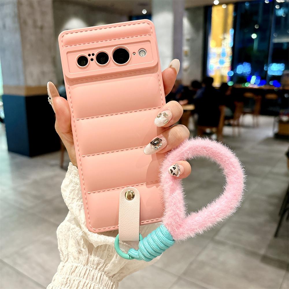 Модный пуховик Чехол-шнурок для Google Pixel 8 7 6 Pro 7A 6A 5A 4A 3 4 XL 3AXL 3A Ремешок на руку/запястье Мягкий противоударный чехол