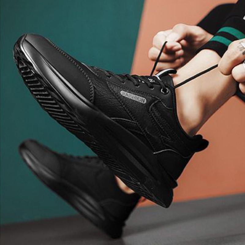 Fashion Trend Niche Hundred Casual Men's Board Shoes Leather Breathable Running Fitness Shock-absorbing Lightweight Wear Sports Shoes