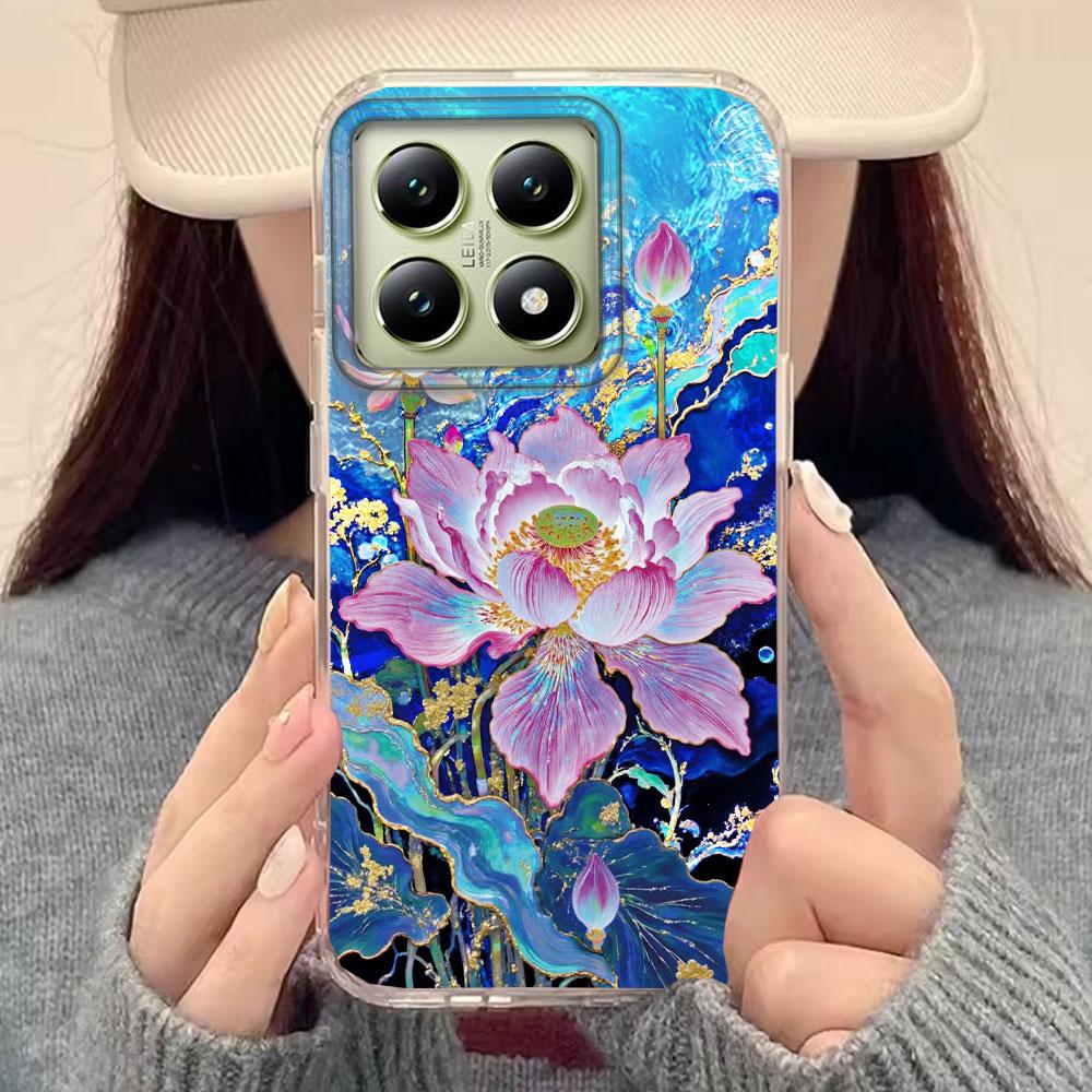 Роскошный Чехол для Телефона с Цветами Розового Лотоса и Розы для Xiaomi 14T 15T 13T 11 Lite Poco X3 X7 M5S X5 M6 X6 Pro C65 C61 Женский Любовный Чехол