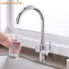 Хромированный двухручный фильтрованный кран для кухни, поворотный на 360 градусов водопроводный кран с фильтром для воды, трехходовой смеситель для мойки, кухонный кран