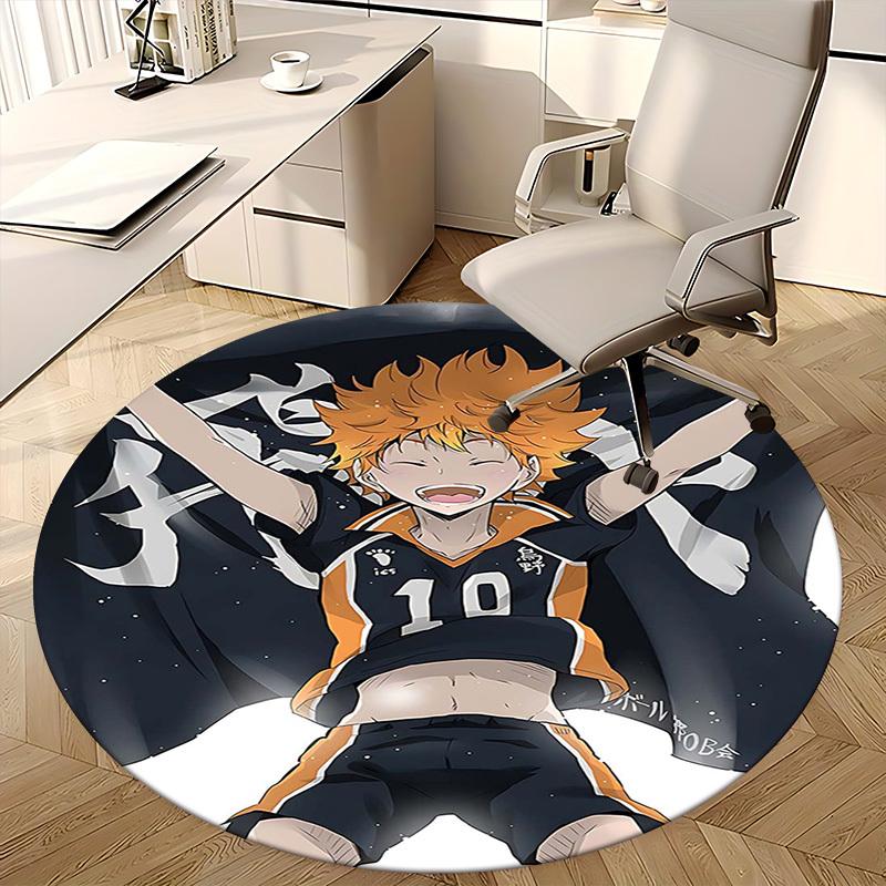 1 шт. Круглый ковер Haikyuu Хината Сёё 10 - Коврик для стула с дизайном из аниме, Подарок для офиса, Сезонное украшение, Подходит для декора дома, Гостиной