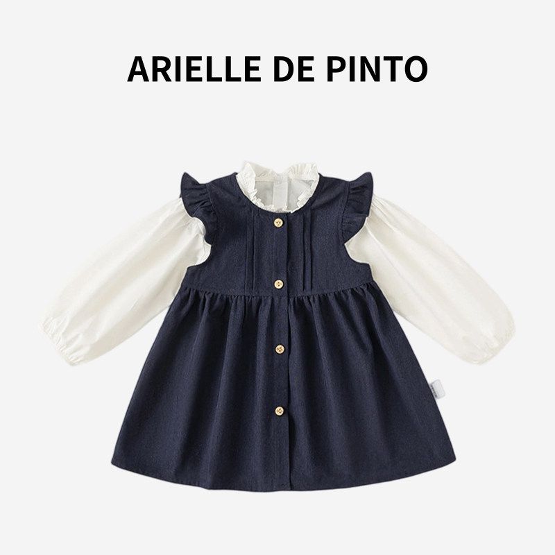Французская юбка для девочек Arielle De Pinto, Весеннее и осеннее платье, Рубашка, Небольшие крылышки, Жилет, Платье, Комплект из двух предметов
