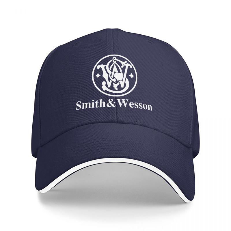 Черная Классическая Бейсболка с Вышивкой Логотипа Smith & Wesson, Регулируемая Кепка с Белой Отделкой и Дизайном Эмблемы Бренда