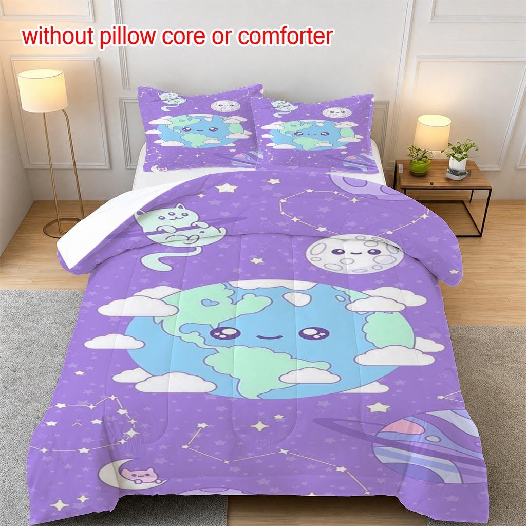 Christmas Duvet Cover Set Cute Planet Space Dream 100% Polyester Fiber Duvet Cover Ultra Soft Brushed Bedding for Bedroom Hotel Dormitory