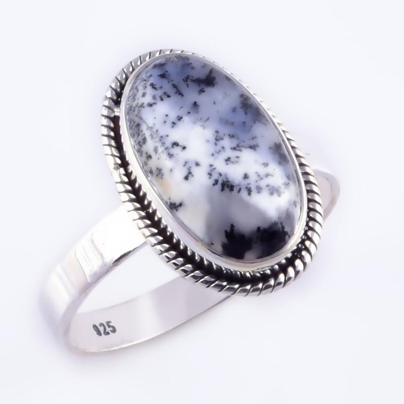 Подарочное кольцо из серебра 925 пробы с натуральным опалом и дендритом ручной работы S.10 F5z24