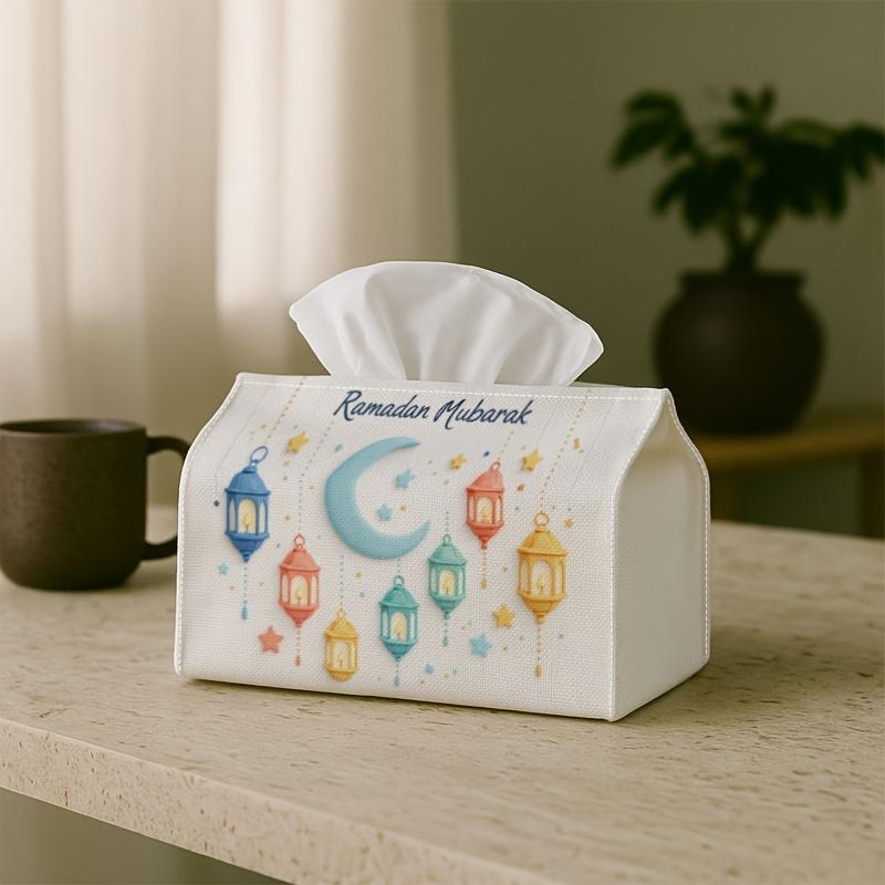 1pc Fun Decorative Ramadan Celebration Tissue Holder Featuring a Colorful Crescent Lantern Star, Versatile Fabric Tissue Box, Ideal for Outdoor Gather