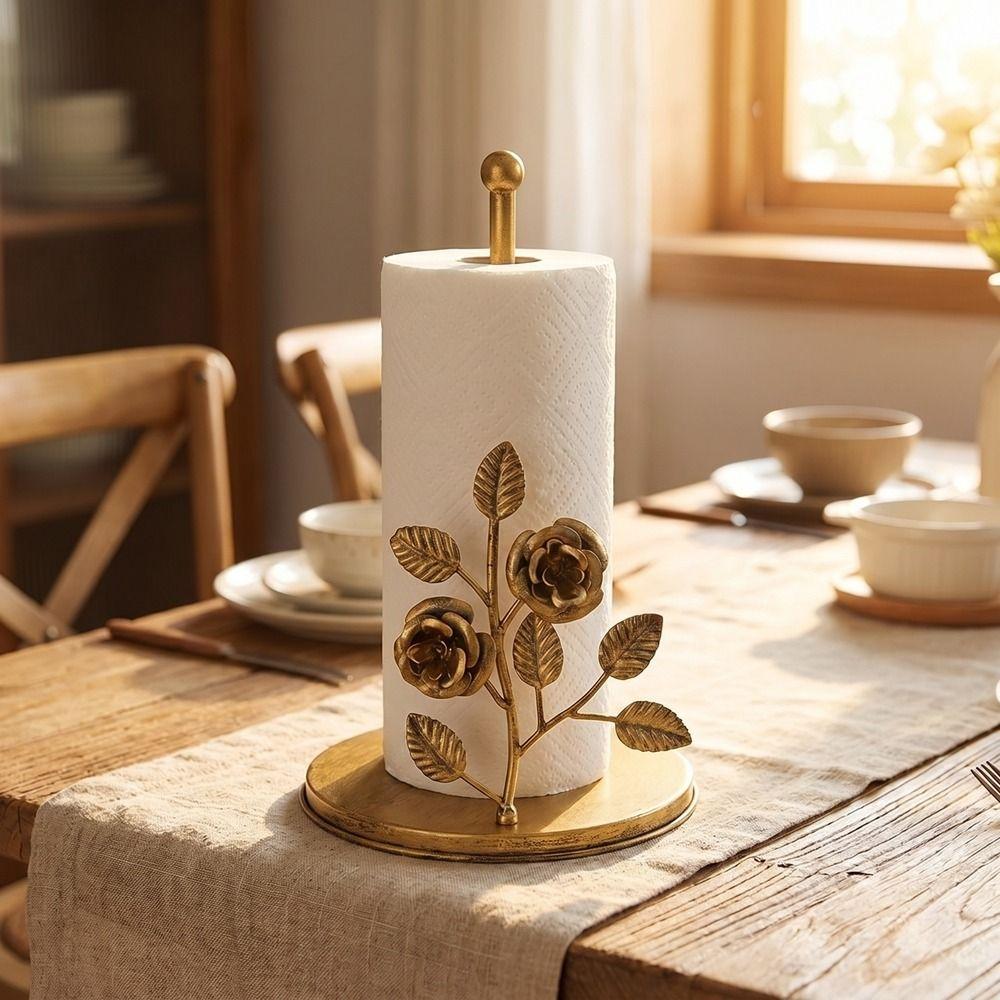 Rose Shaped Roll Paper Towel Holder Ginkgo Leaf Tissue Stand Tissue Storage Rack for Kitchen