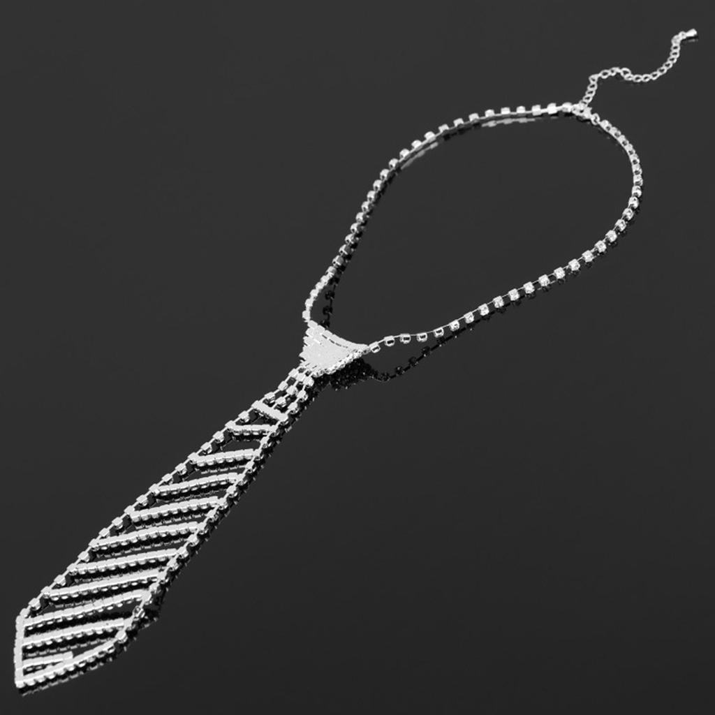 Womens Sparkly Rhinestones Necklace with Adjustable Chain Shiny Crystal Long Necktie Fashion Neck Jewelry Gift for Party