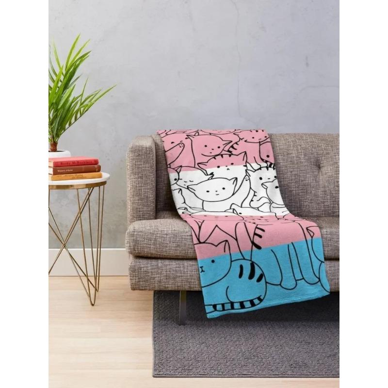 Trans Transgender Cat Pride Flag Throw Blanket Sofa Quilt Bed covers Soft Plush Plaid Blankets