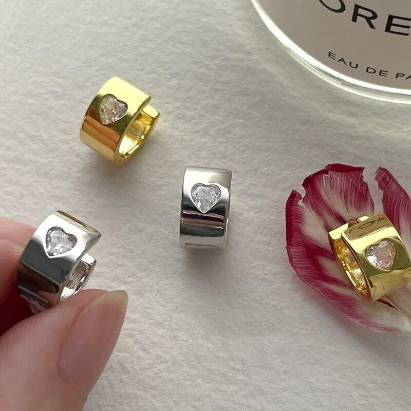 ANENJERY Серьги-кольца с сердечком и цирконием для женщин и мужчин, новая мода, геометрическая пряжка для ушей, Huggies