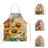 1pc Sunflower Floral Pattern Linen Apron Dinner Bib Kitchen Cooking Baking Apron Anti-Stain Cleaning Tool Unisex