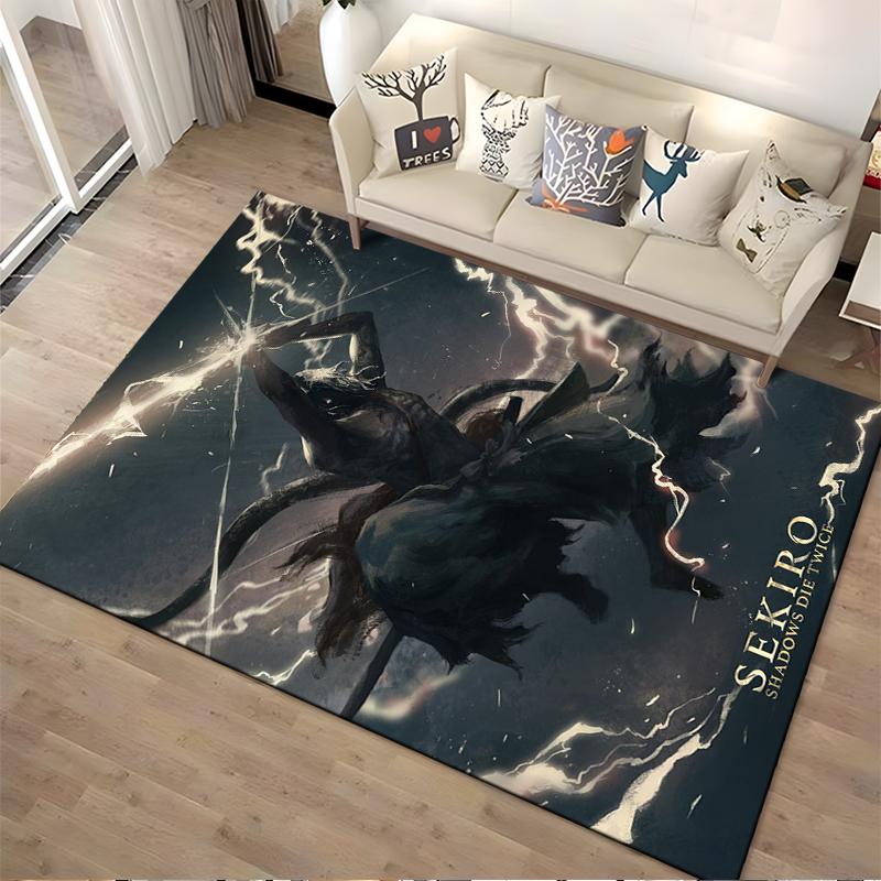 "Samurai On Horseback Rug - Sekiro Shadows Die Twice Lightning Print" Suitable for use as an anti-slip for living room bedroom sofas
