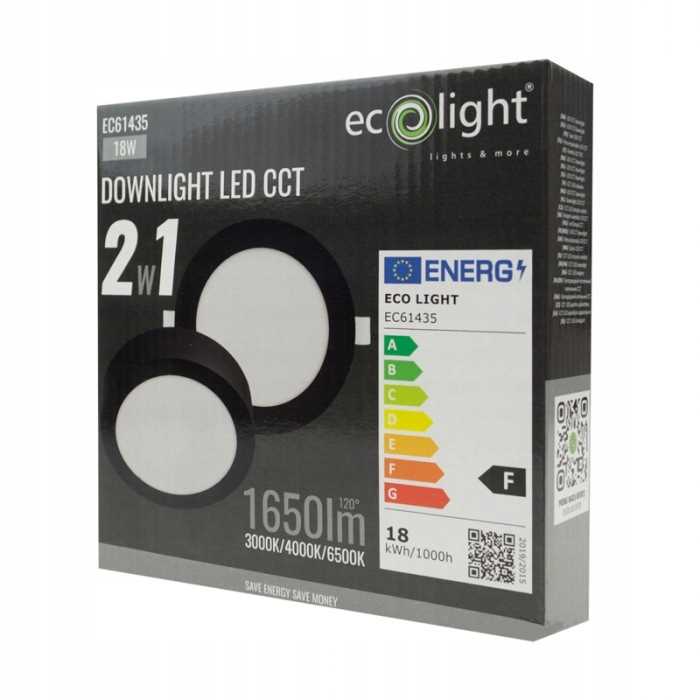Downlight Okrąg Oczko Sufitowe Oprawa Sufitowa 18W Cct 2W1 Czarny Nt/Pt