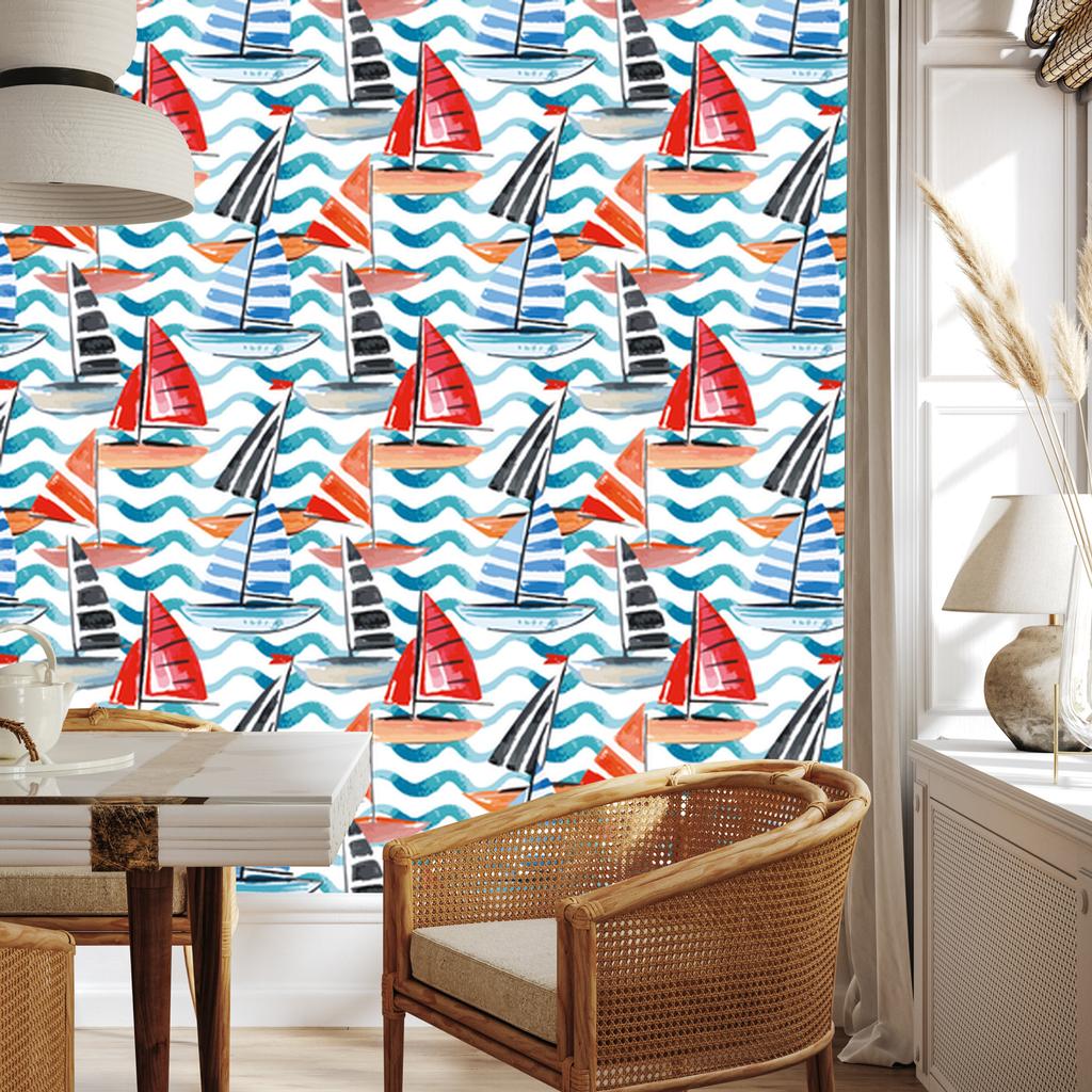 Watercolor Sailboat Wallpaper for Living Room and Bedroom 50x1000