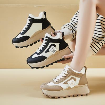 Зимние теплые ботинки для женщин, нескользящие, на шнуровке, из искусственной кожи, на толстой платформе, ботильоны, женские удобные короткие ботинки с подкладкой из искусственного меха