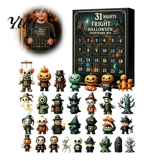 Halloween Countdown Gift Set Advent Calendar 2026, 31 Nights of Fright Box with Decorative Charms Mini Spooky Figurines, Surprising for Home