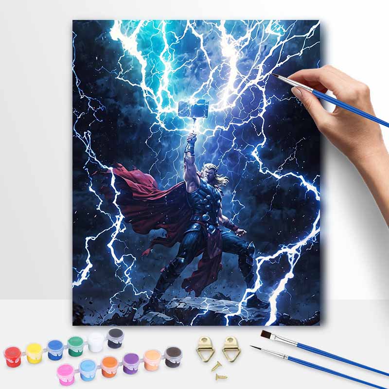 Disney Oil Painting DIY Digital Painting Thor With Lightning Hammer HandPainted Wall Art for Living Room or Entryway.