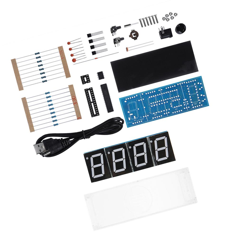 4-digit Digital LED Clock Kit Auto Display Time/Temperature Electronic Kit Clock - Red