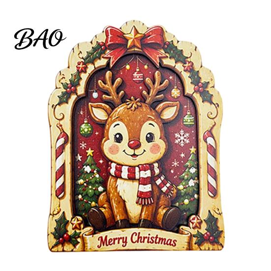 Solid Wood Holiday Decorations Christmas Wooden Vintage Sign, Rustic Table Ornament, 2D Santa Claus Home Party Supplies Snowman Penguin Desktop