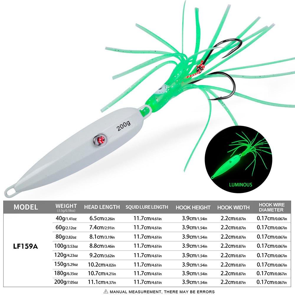 Deep Sea Lead Plate Noctilucent Beard Man Squid Hook Slow Shake Yan Yue Lure Bionic Artificial Bait Sea Fishing Trolling Bait