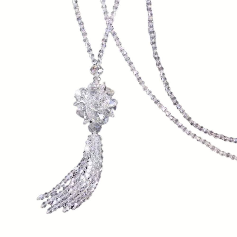 Long Tassels Pendant Women Crystal Necklace Faux Crystal Knotted Beaded Necklace Special Occasion