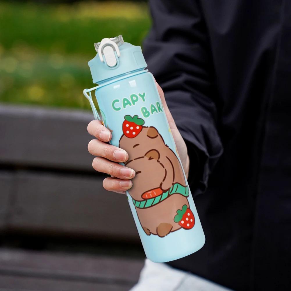 700 мл Capybara Милая чашка для воды с трубочкой и ручкой Спортивная бутылка для воды Большая емкость Портативная питьевая бутылка для фитнеса и спорта