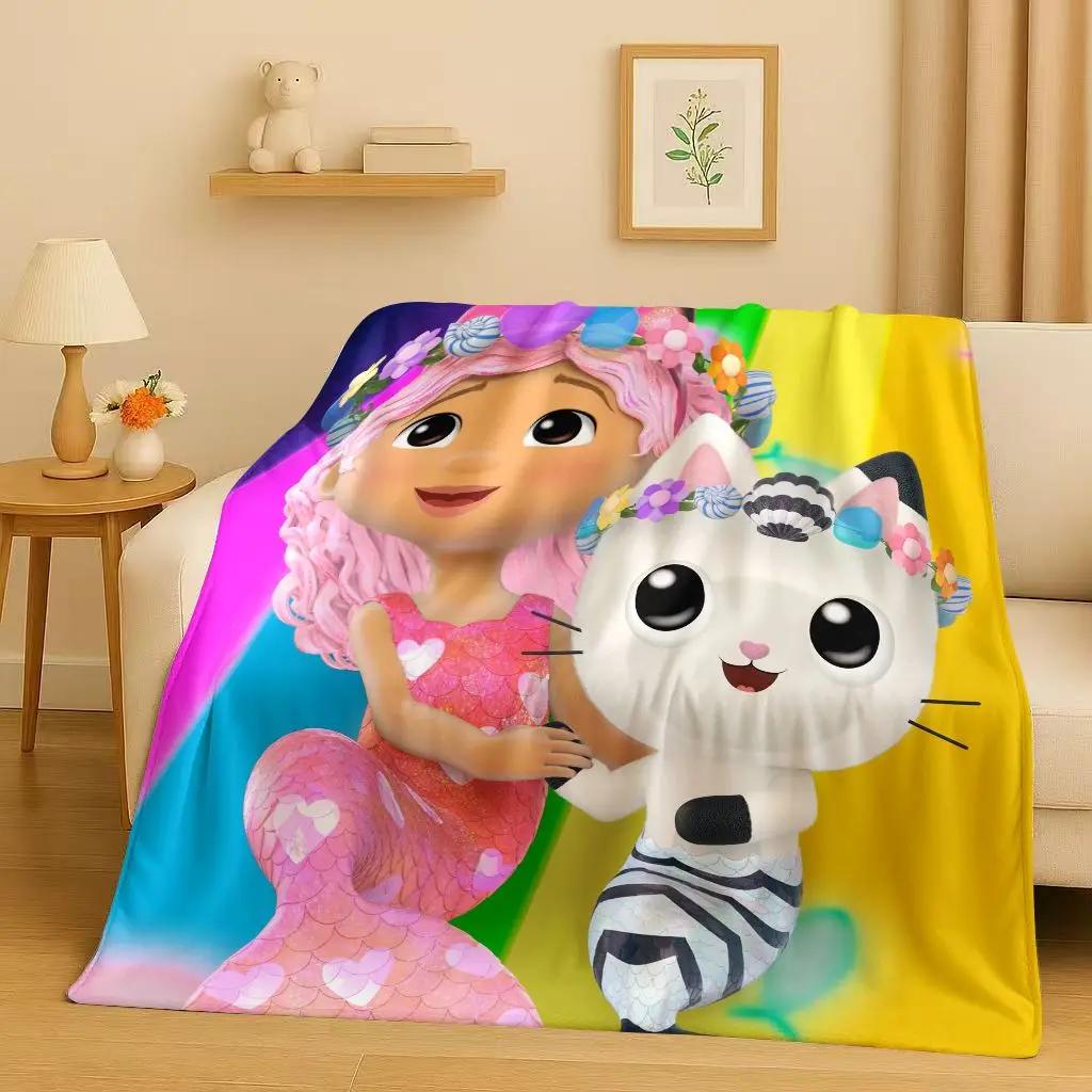 HD Cute Gabbys Dollhouse Cartoon Flannel Blanket,Ultra Soft Warm Plush Throw for Home Bedroom Bed Sofa Cover Picnic Girl Gift