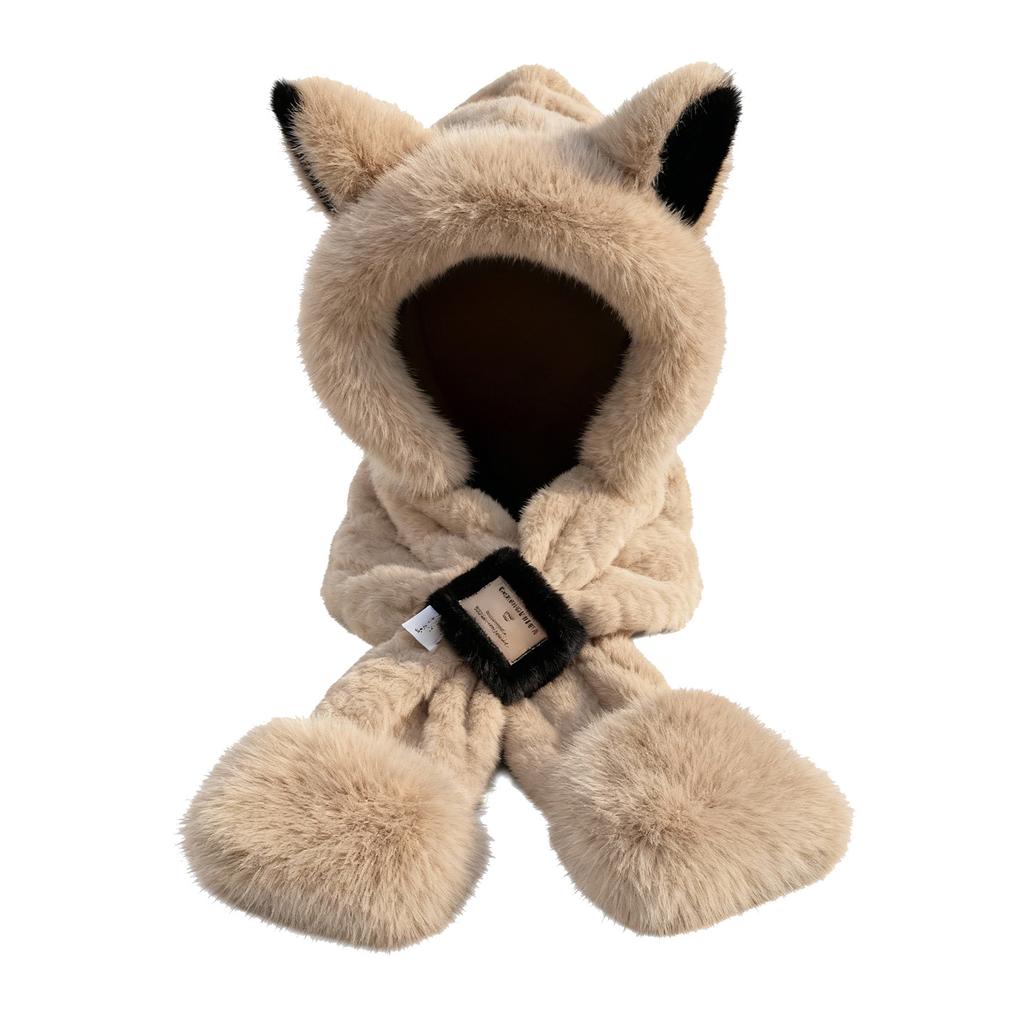 New winter hat integrated hooded ear protector scarf warm female cute ear plush hat WJ