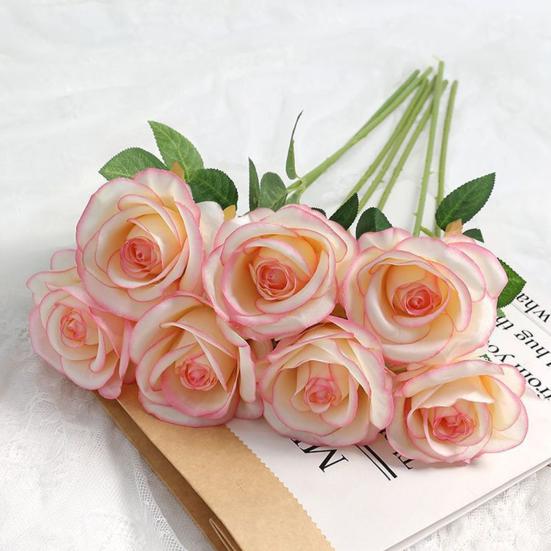 12 шт. искусственных розовых цветов, реалистичные, яркие, невыцветающие, искусственные розы, букет, свадебные украшения