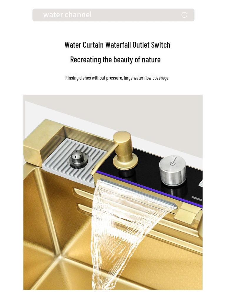 Кухонная мойка из нержавеющей стали 304 Golden Whale с цифровым дисплеем - Большая одинарная чаша для мытья посуды и овощей