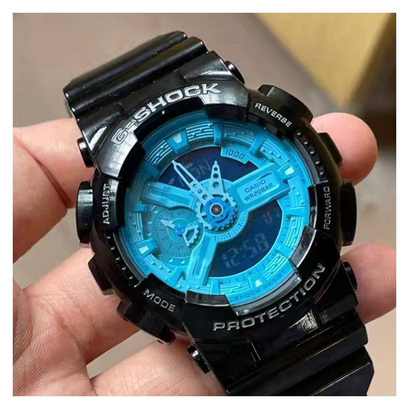 Casio Серия G-SHOCK Серия YOUTH Флуоресцентный синий цвет Цвет Модный и динамичный Многофункциональный Спортивный Водонепроницаемый Кварцевый механизм GA-110B-1A2PR