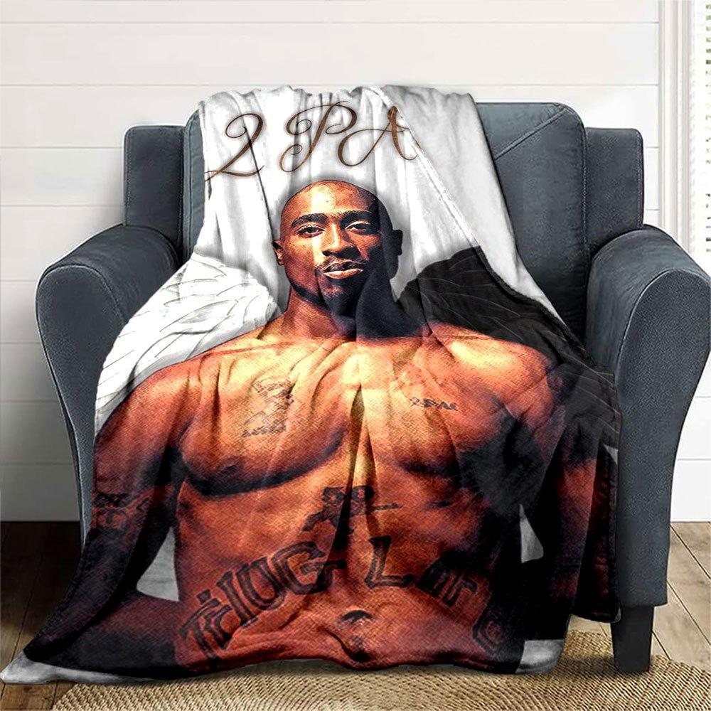 1 шт. Плед в стиле хип-хоп 2Pac, мягкий, легкий, для всех сезонов, универсальный плед для дивана, кровати, офиса и пикников, в французском стиле с культовыми обложками альбомов и цитатами